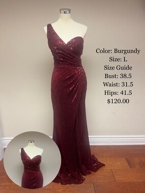 One-Shoulder Burgundy Sequin Prom Gown